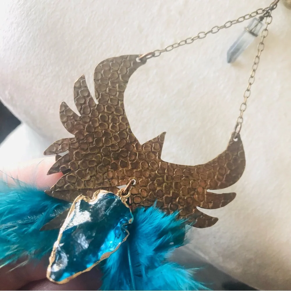 Handcrafted copper eagle Czech Pearl howlite stone clasp necklace